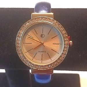 NWOT Cute Cuff Watch Blue/Gold With Rhinestones
